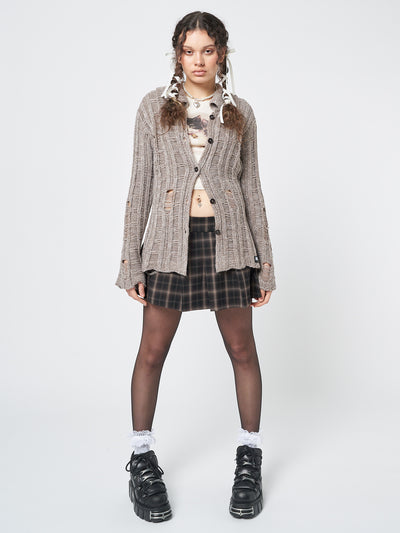 Gem Sand Distressed Knit Cardigan - Minga London