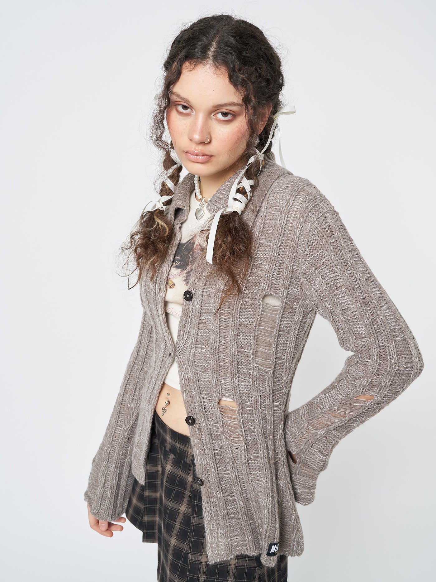 Gem Sand Distressed Knit Cardigan - Minga London