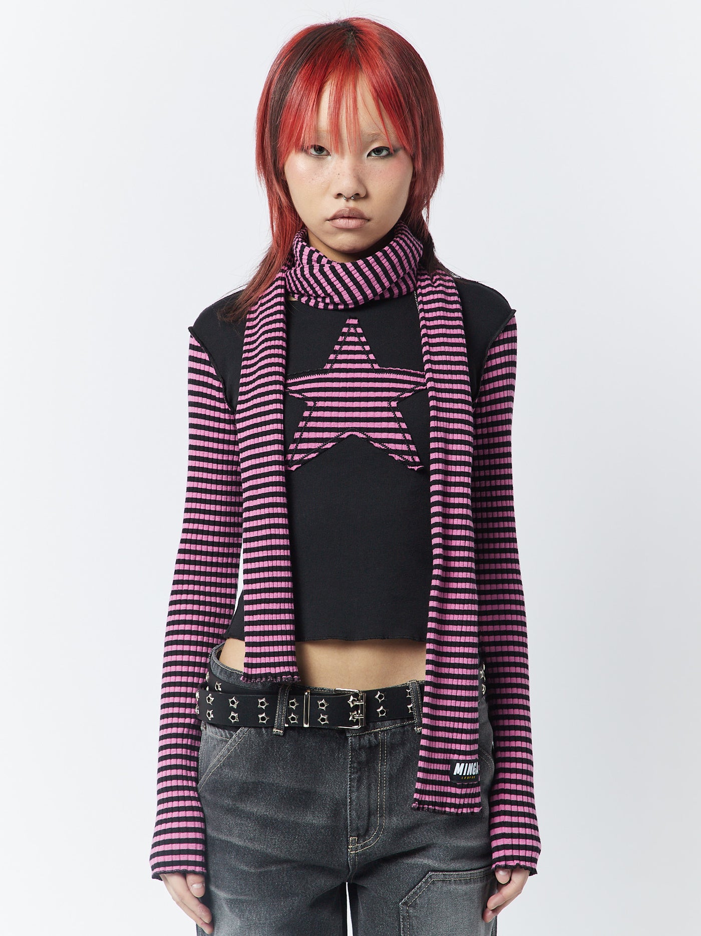 Girlfriend Stripes Pink Black Scarf - Minga London