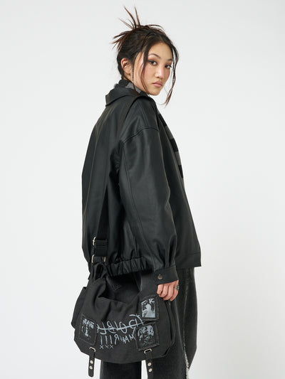 Olivia Vegan Leather Bomber Jacket in Black - Minga London