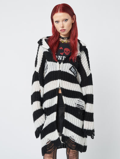 Gwen Striped Zip Up Knit Cardigan - Minga London