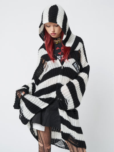 Gwen Striped Zip Up Knit Cardigan - Minga London
