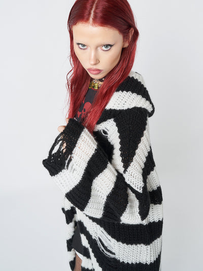 Gwen Striped Zip Up Knit Cardigan - Minga London