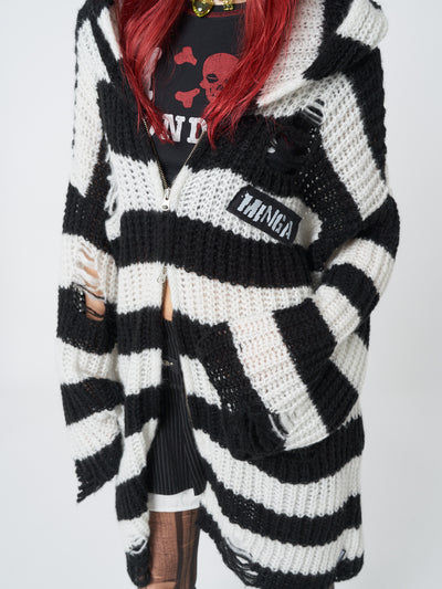 Gwen Striped Zip Up Knit Cardigan - Minga London