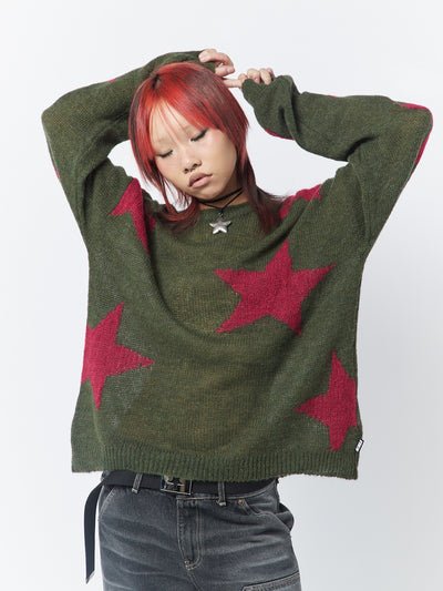 Interstellar Star Pink Khaki Knit Sweater - Minga London