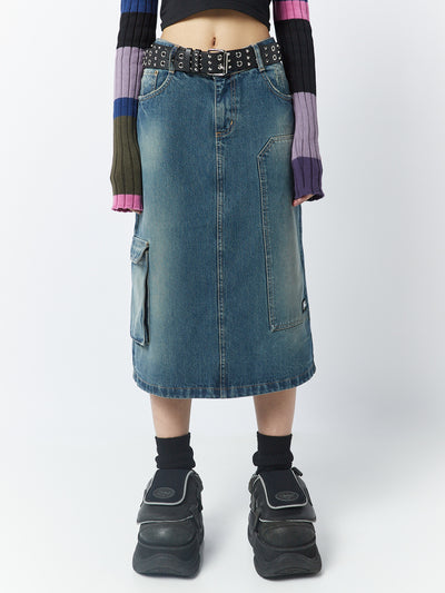 Kady 00s Denim Maxi Cargo Skirt - Minga London