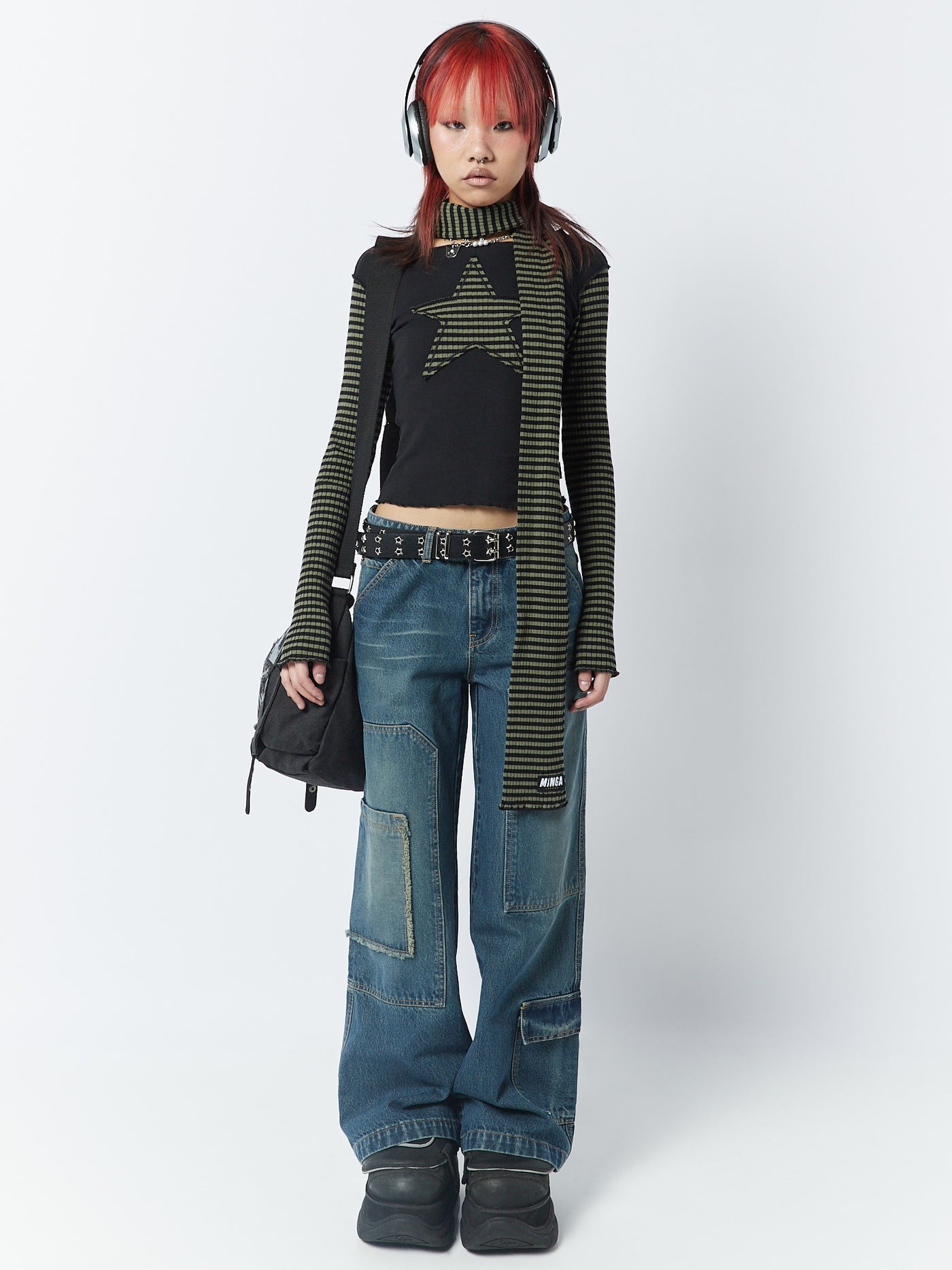 Lost Star Green Black Striped Long Sleeve Top - Minga London