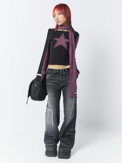 Lost Star Pink Black Striped Long Sleeve Top - Minga London