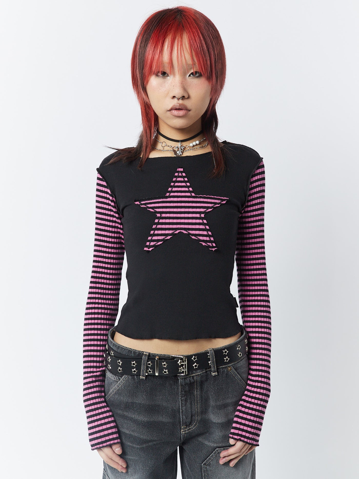 Lost Star Pink Black Striped Long Sleeve Top - Minga London