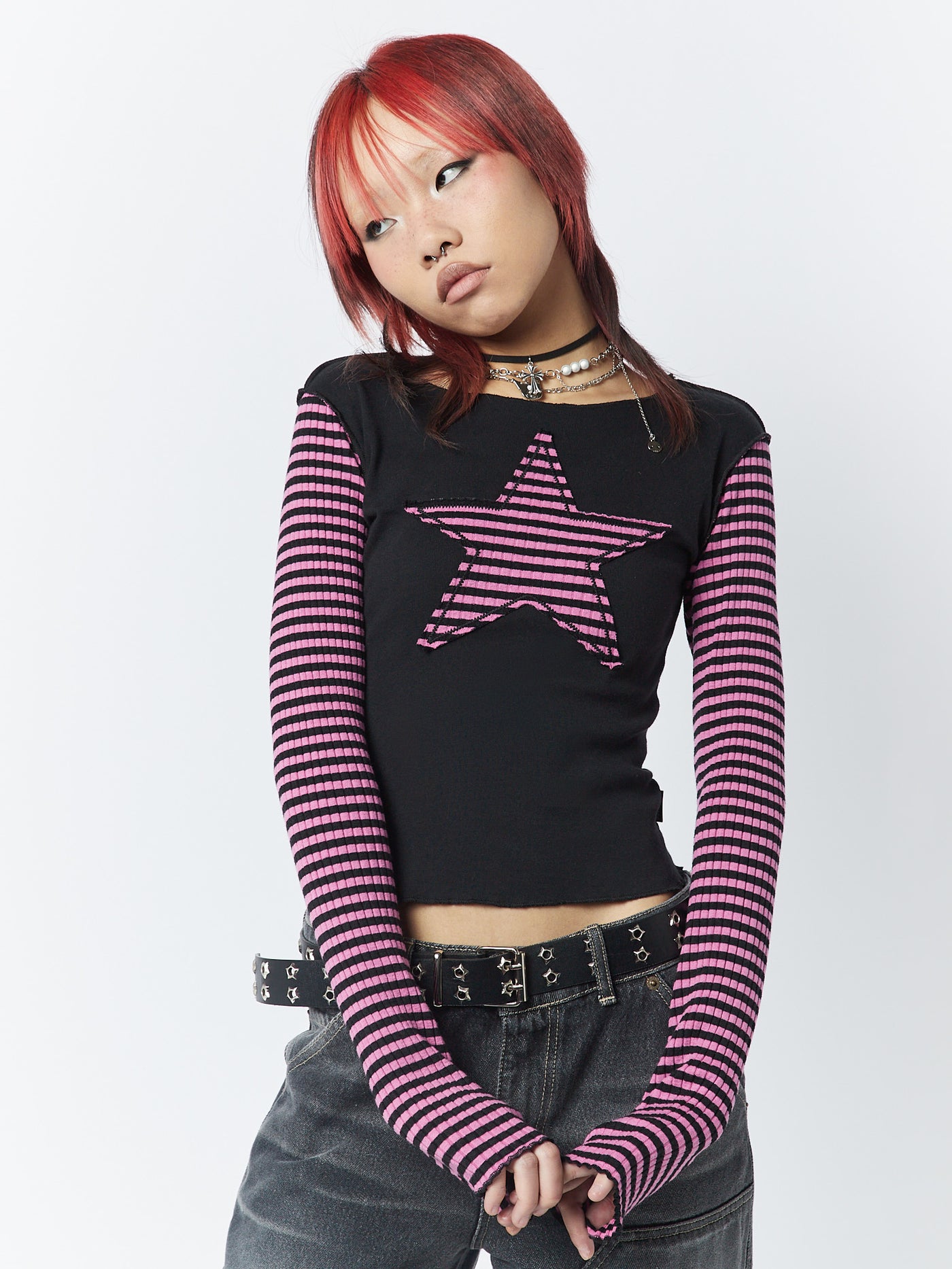 Lost Star Pink Black Striped Long Sleeve Top - Minga London