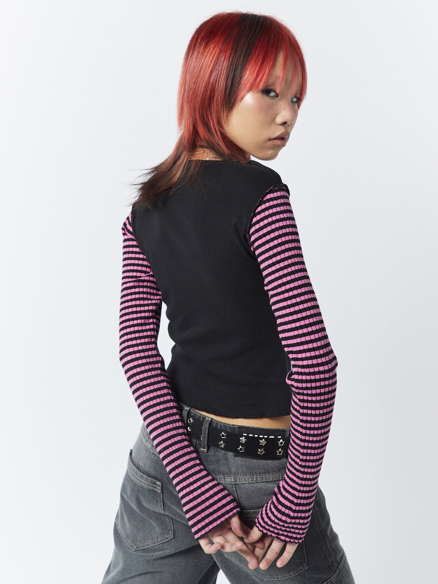 Lost Star Pink Black Striped Long Sleeve Top - Minga London