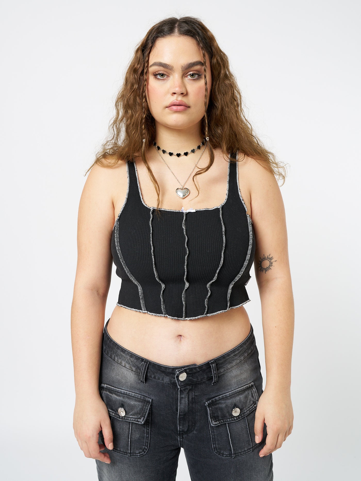 Black Swan Contrast Stitch Corset Top - Minga London