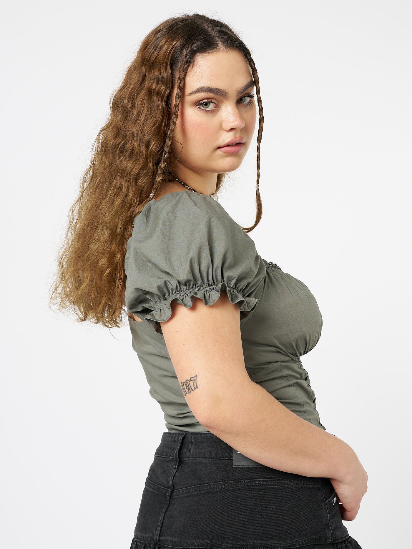 Aurora Green Milkmaid Lace Up Top - Minga London