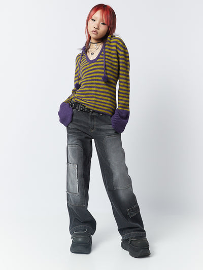 Paige Yellow & Purple Knitted Hoodie - Minga London