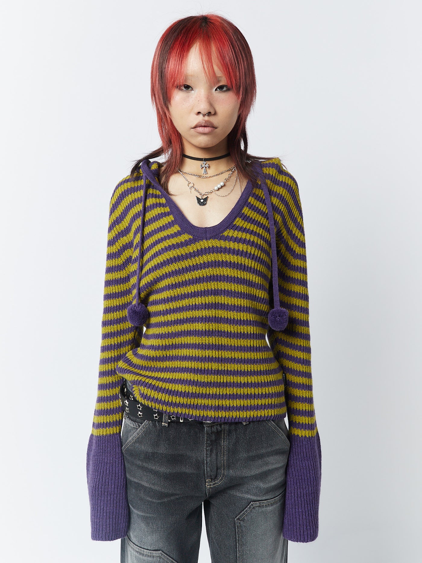 Paige Yellow & Purple Knitted Hoodie - Minga London
