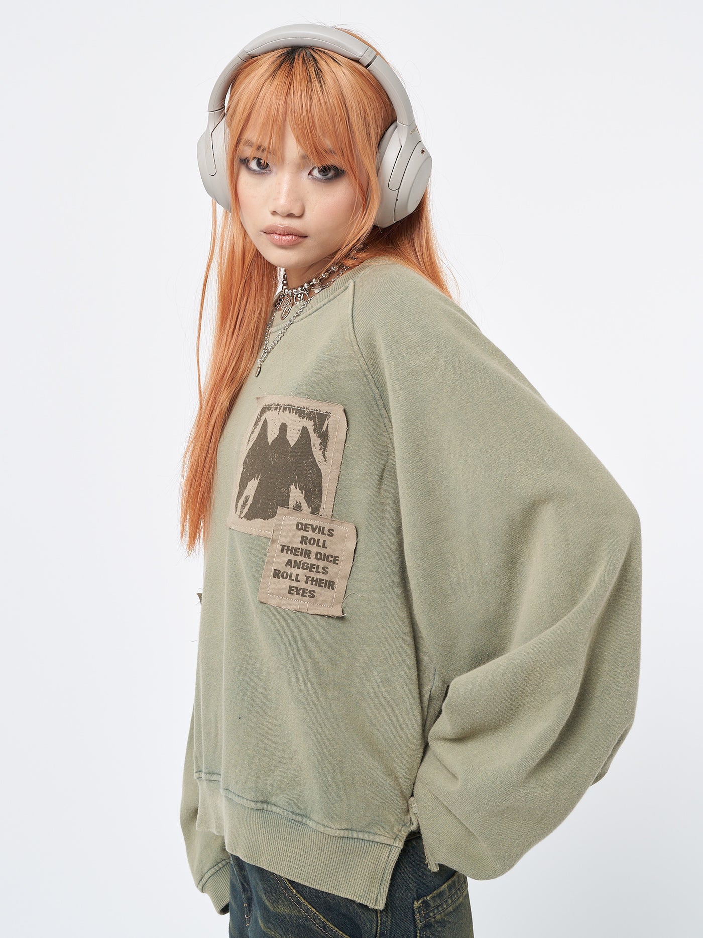 Womens Sweatshirt Washed Green Patch 