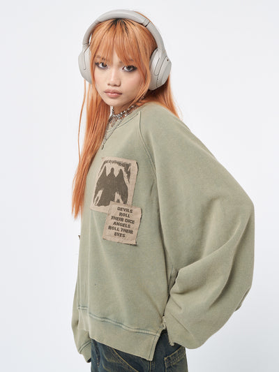 Womens Sweatshirt Washed Green Patch 