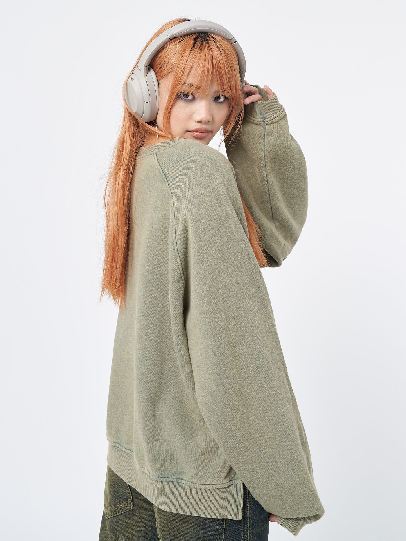 Womens Sweatshirt Washed Green Patch 