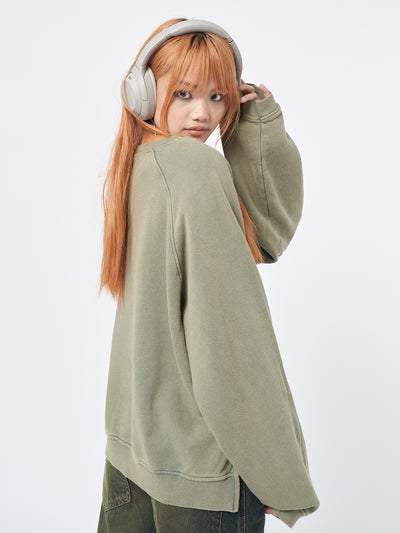 Womens Sweatshirt Washed Green Patch 