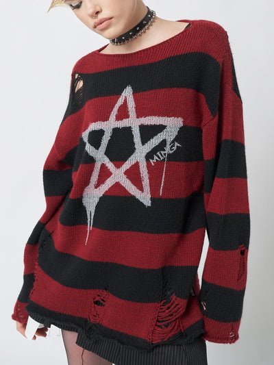 Pentagram Star Striped Knit Jumper - Minga London