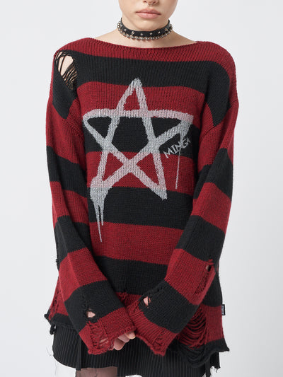 Pentagram Star Striped Knit Jumper - Minga London