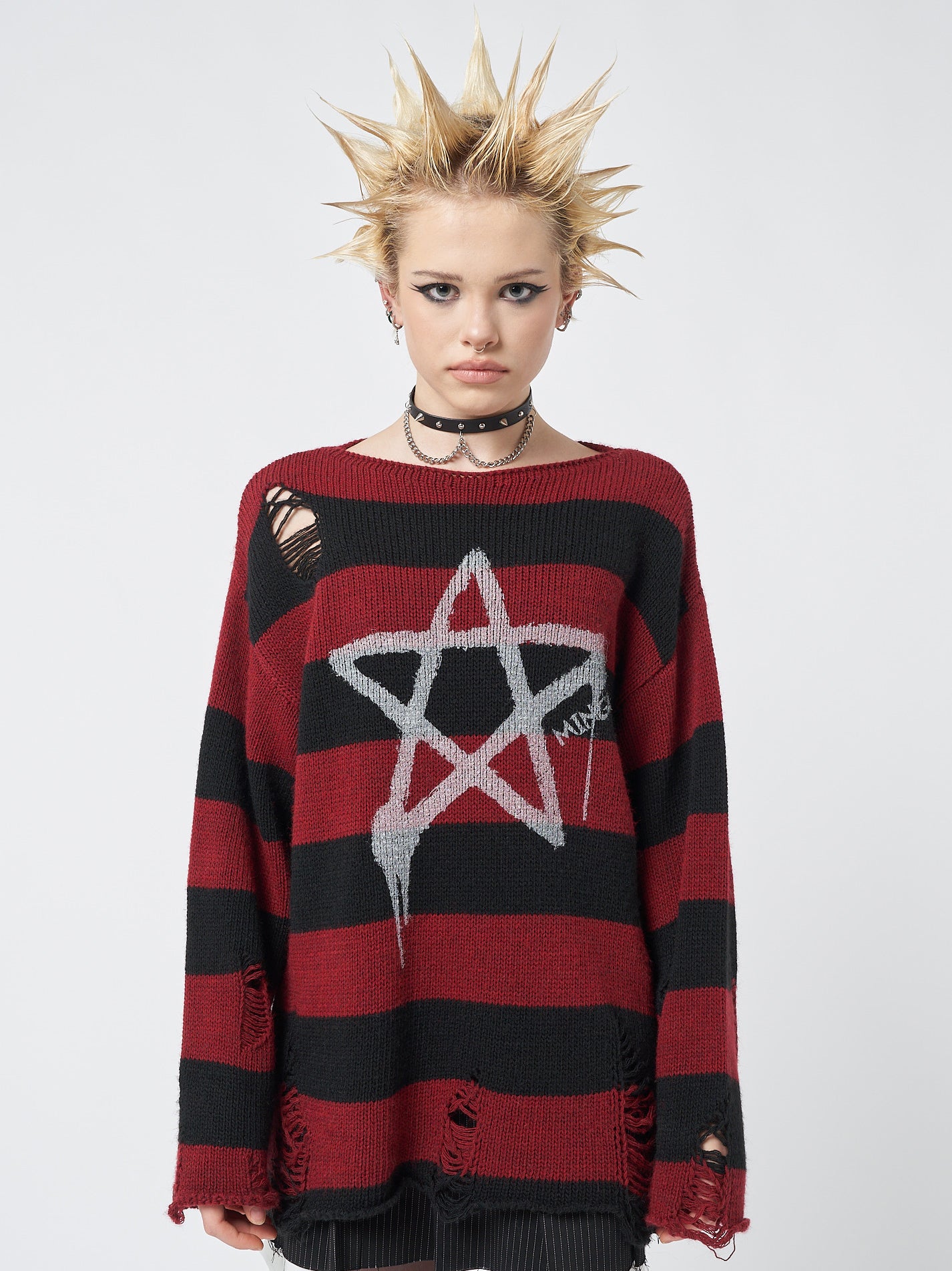 Pentagram Star Striped Knit Jumper - Minga London