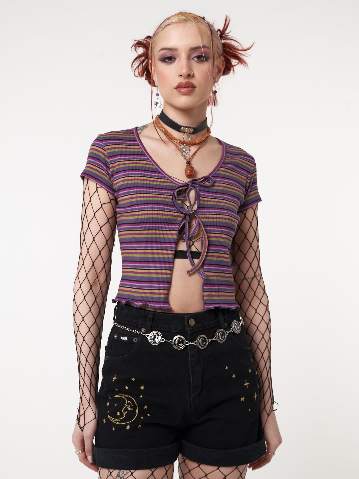 Lily Striped Tie Front Crop Top - Minga London