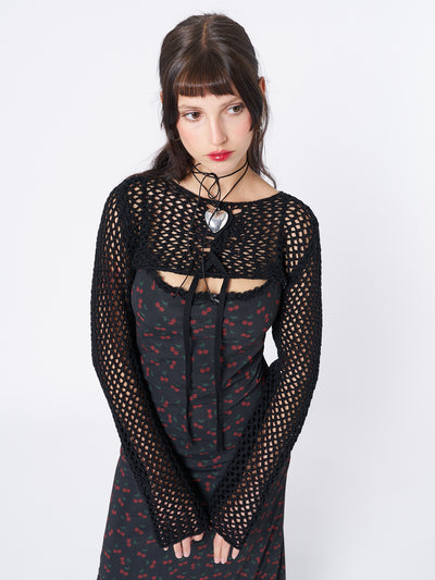 Ramona Black Lace Up Knitted Shrug - Minga London