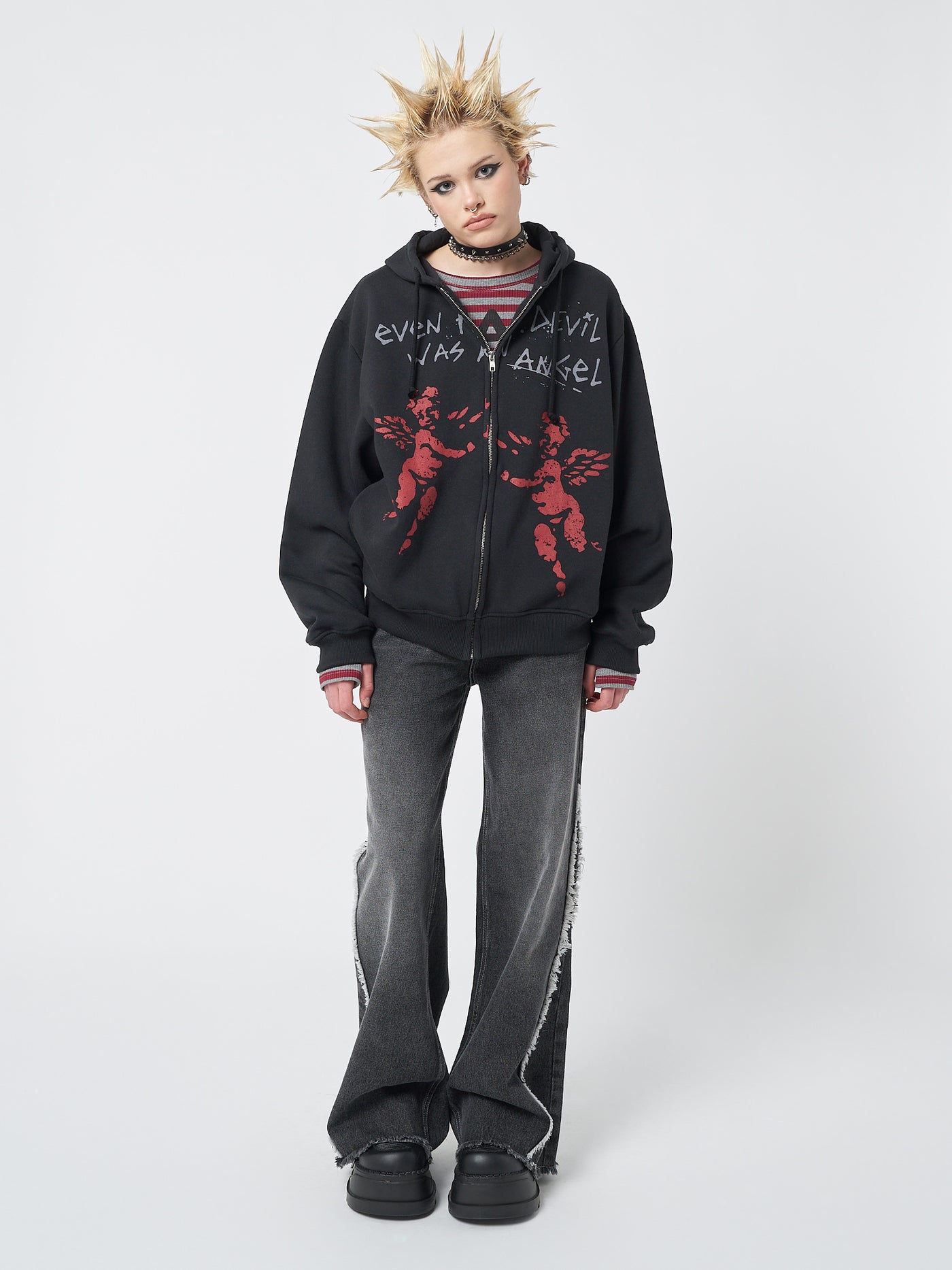 Red Angel Black Zip Up Hoodie - Minga London