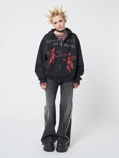 Red Angel Black Zip Up Hoodie - Minga London
