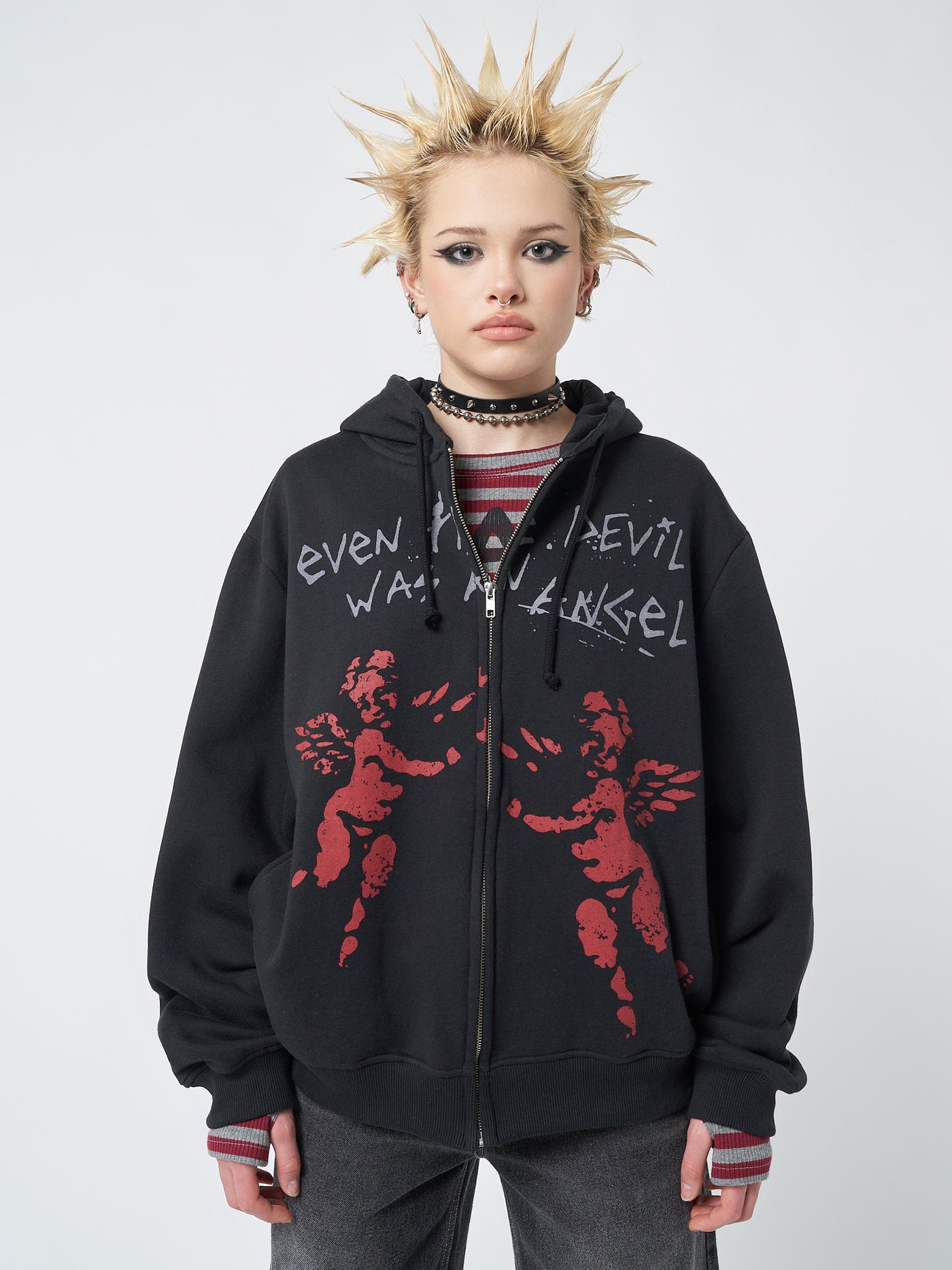 Red Angel Black Zip Up Hoodie - Minga London