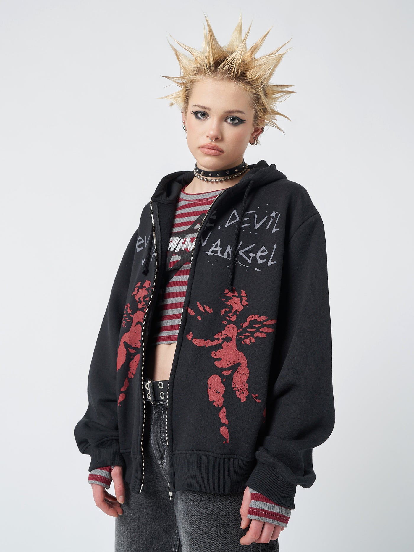 Red Angel Black Zip Up Hoodie - Minga London