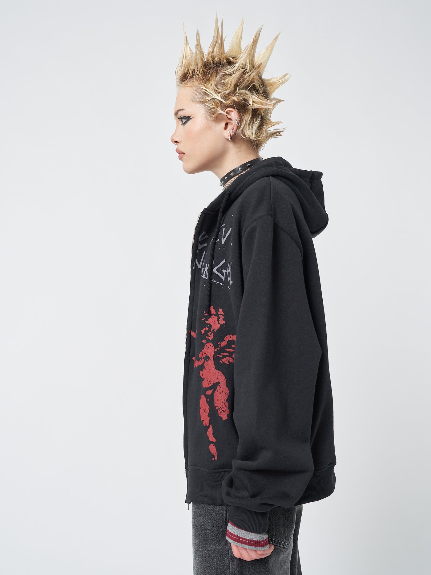 Red Angel Black Zip Up Hoodie - Minga London