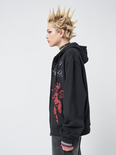 Red Angel Black Zip Up Hoodie - Minga London