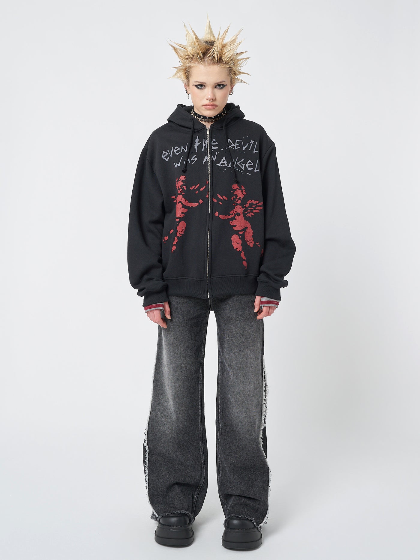 Red Angel Black Zip Up Hoodie - Minga London