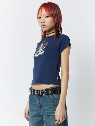 Skater Girl Graphic Blue Baby Tee - Minga London