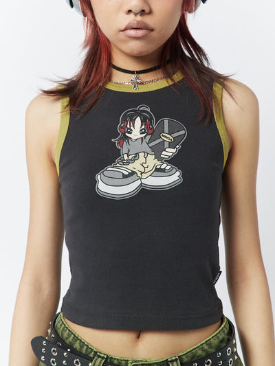 Skater Girl Graphic Ringer Vest Top - Minga London