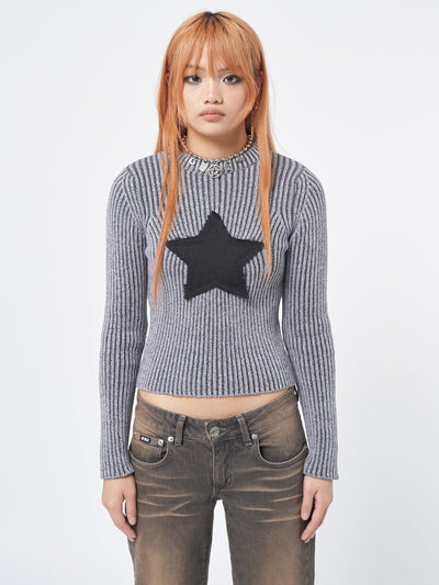 Star! Black Grey Chunky Knit Jumper - Minga London