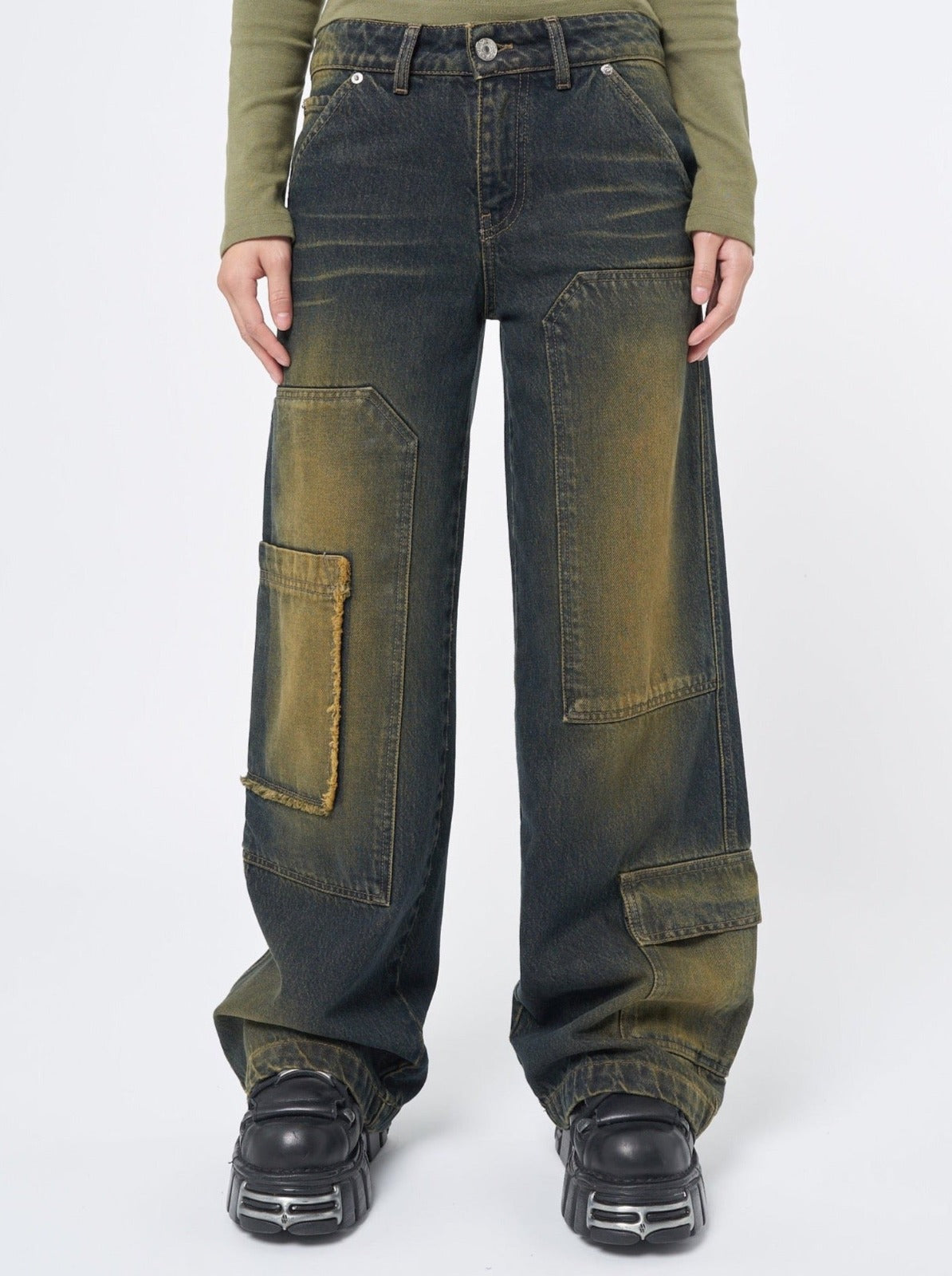 Track Multi Pocket Overdye Cargo Jeans - Minga London