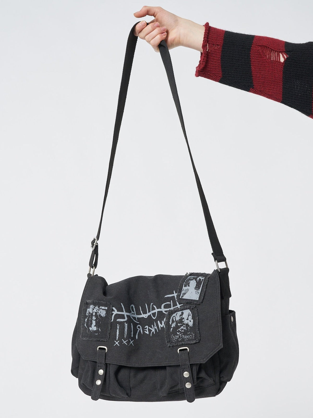 Troublemaker Black Canvas Messenger Bag - Minga London