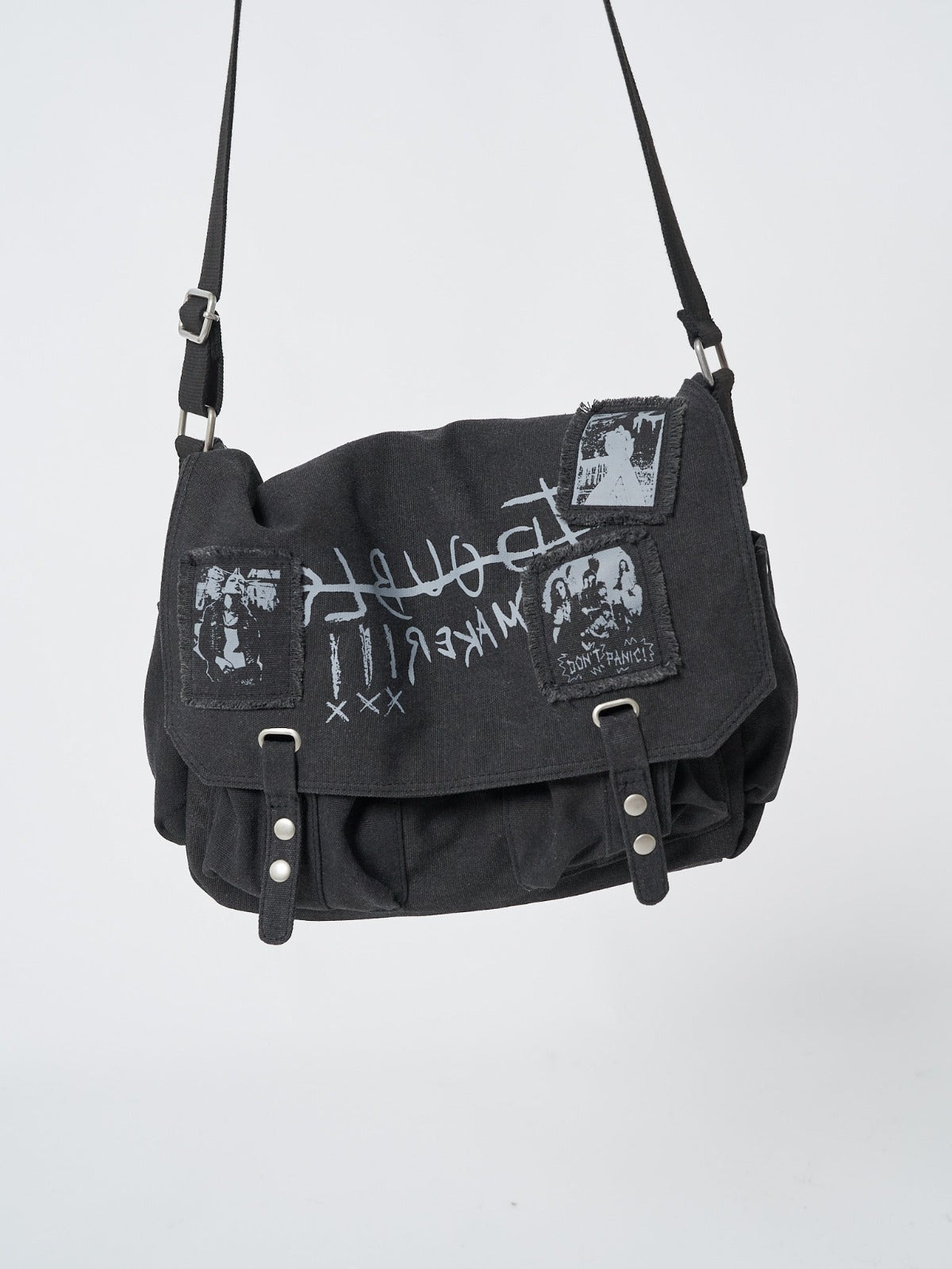Troublemaker Black Canvas Messenger Bag - Minga London