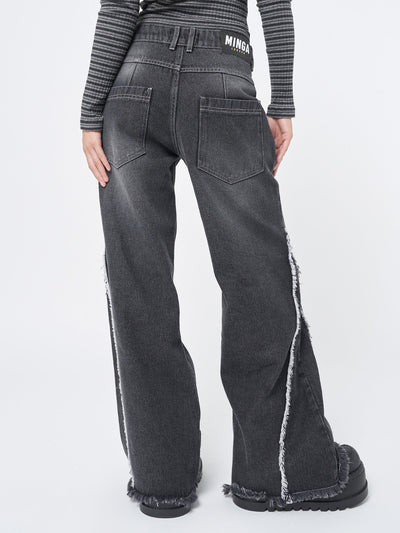 Women Washed Black Distressed Wide Leg Jeans