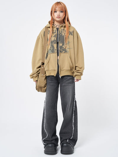 Women Washed Black Distressed Wide Leg Jeans
