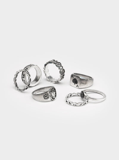 Silver rings set with stones in black