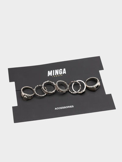 Silver rings set with stones in black