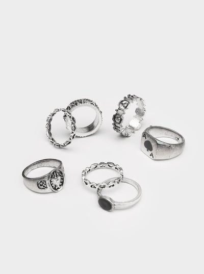 Silver rings set with stones in black