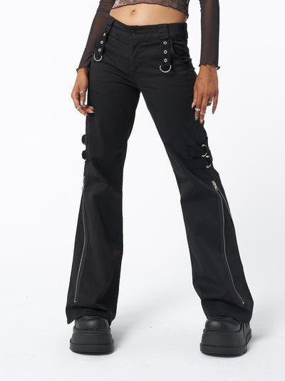 Black Rave Zip Pants - Minga London