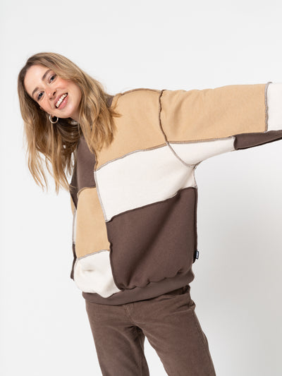 Brown Beige Patchwork Contrast Sweater - Minga London