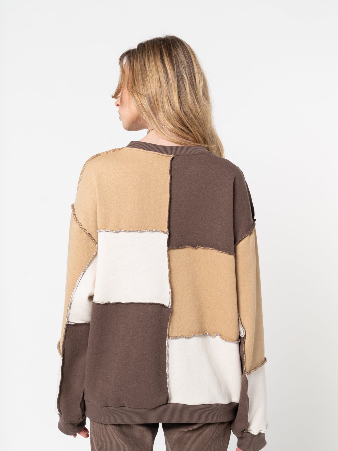 Brown Beige Patchwork Contrast Sweater - Minga London