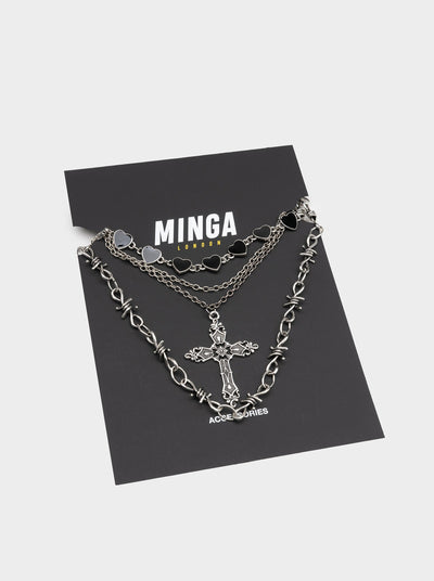 Crown Of Thorns Silver Necklace Set - Minga London